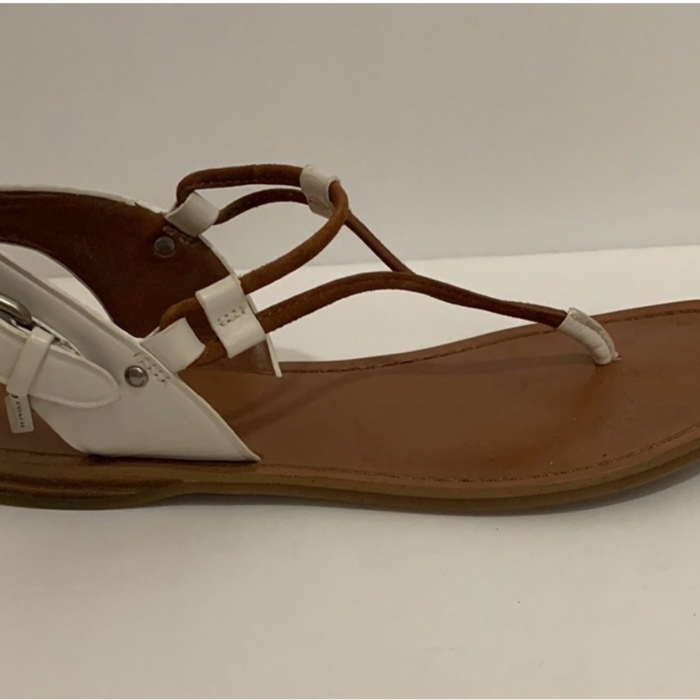 COACH leather Sandals Camel Brown with white leather and silver accents. - Picture 4 of 5